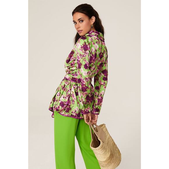 Giovanna Nicolai Silk Floral Wrap Top Size 44 Medium Purple Green Floral Chic - Picture 12 of 12